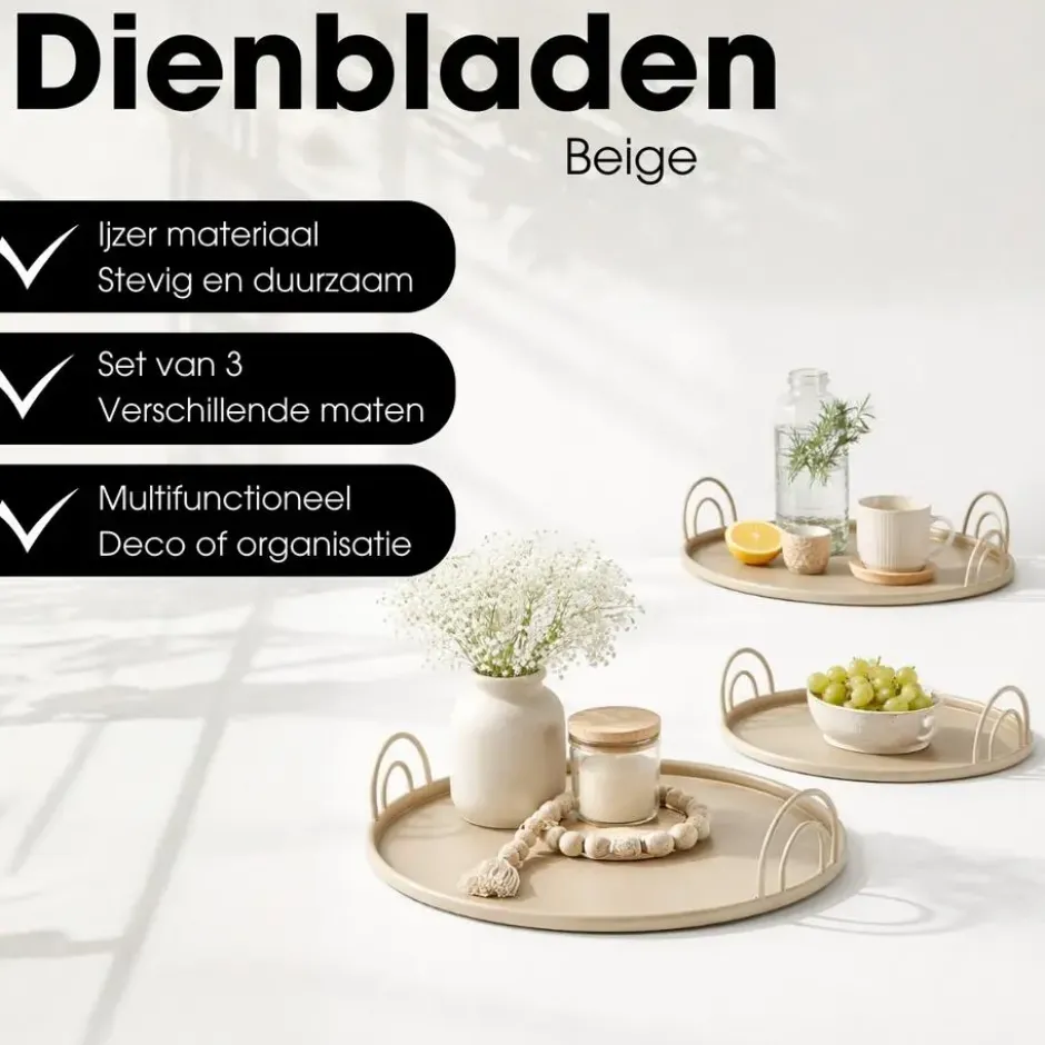 Mica Decorations Dienblad - Set van 3 - Beige
