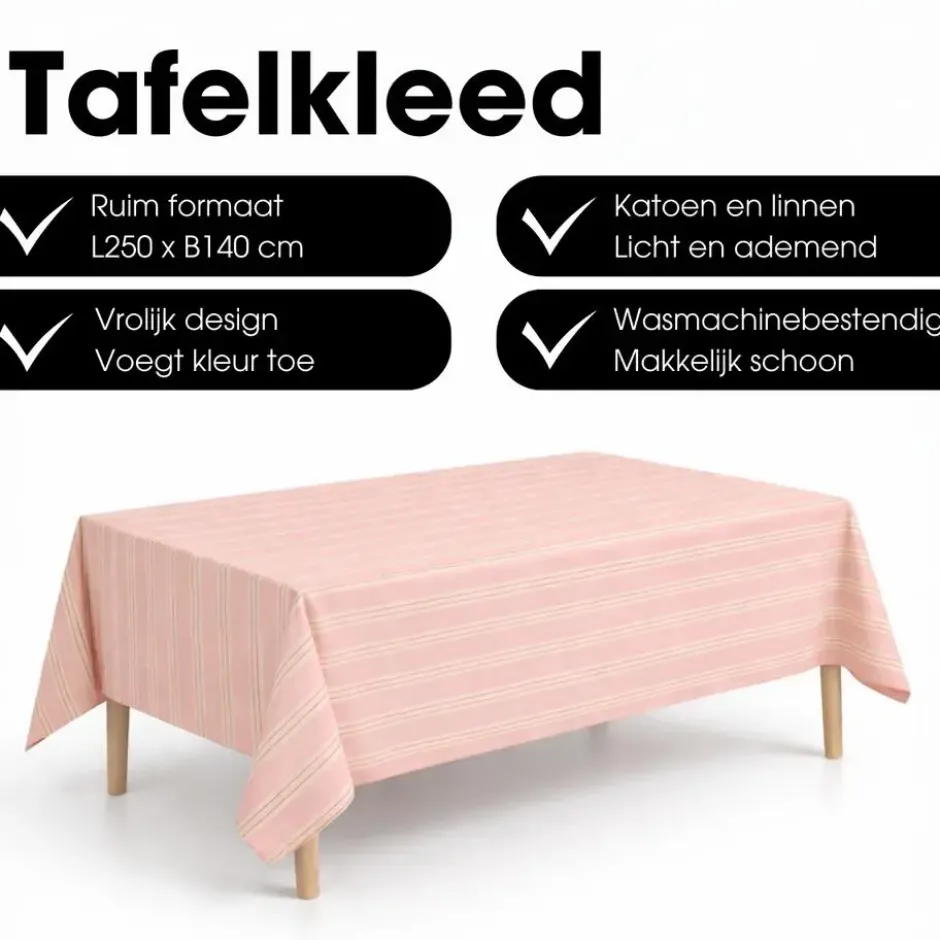 Mica Decorations Evie Gestreept Tafelkleed voor Eettafel