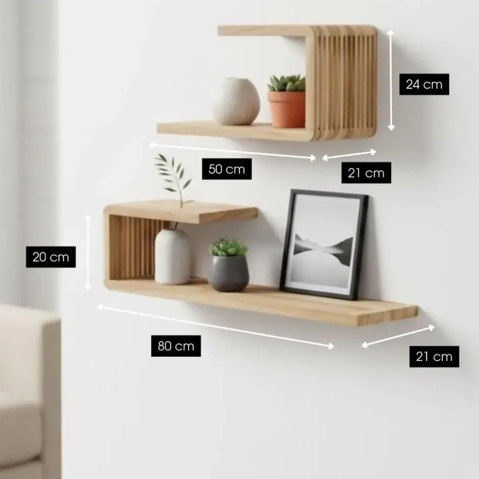 Mica Decorations Josha Wandplank Zwevend Set 80 x 21 x 20 cm