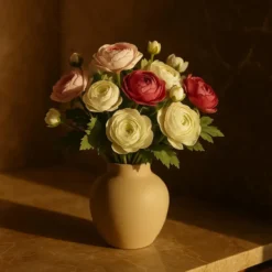 Mica Decorations Kunstbloem - boeket - ranonkel - roze - 22 cm