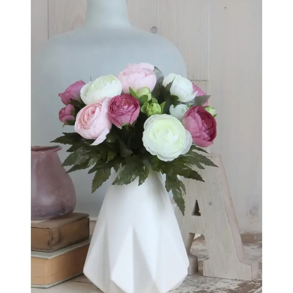 Mica Decorations Kunstbloem - boeket - ranonkel - roze - 22 cm