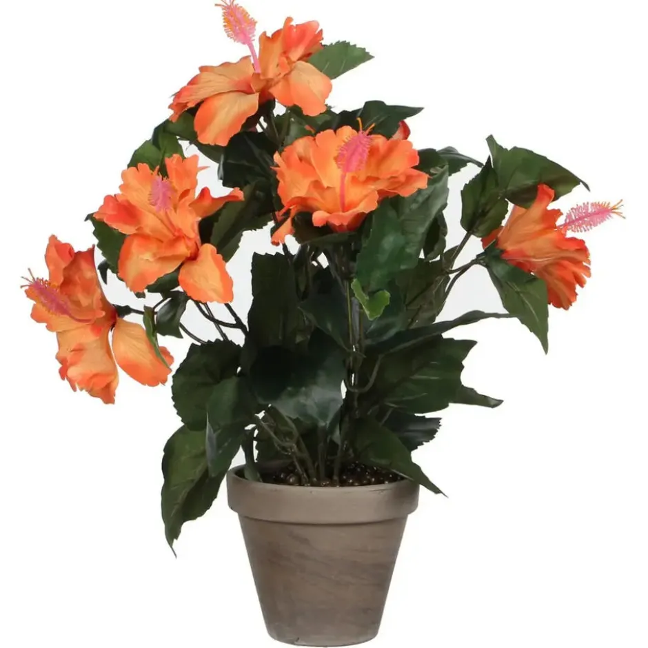 Mica Decorations Kunstplant - hibiscus - oranje - 30 x 40 cm