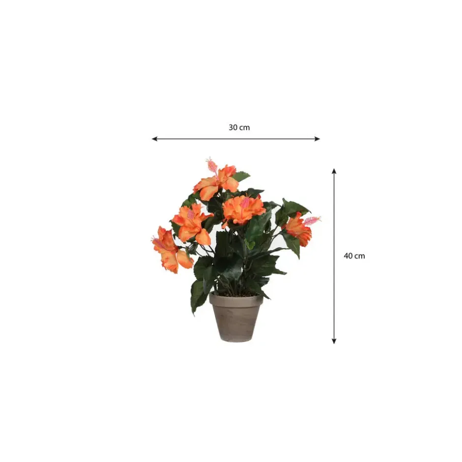 Mica Decorations Kunstplant - hibiscus - oranje - 30 x 40 cm