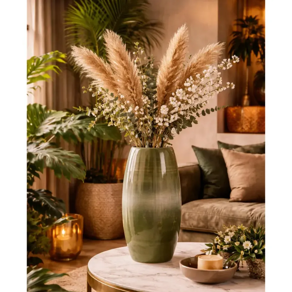 Mica Decorations Lester Vaas - H50 x Ø30 cm - Terracotta - Groen