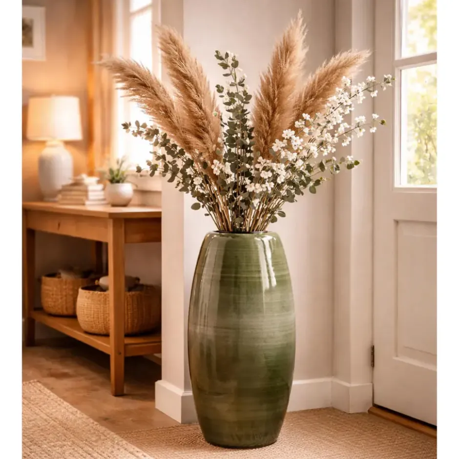 Mica Decorations Lester Vaas - H50 x Ø30 cm - Terracotta - Groen