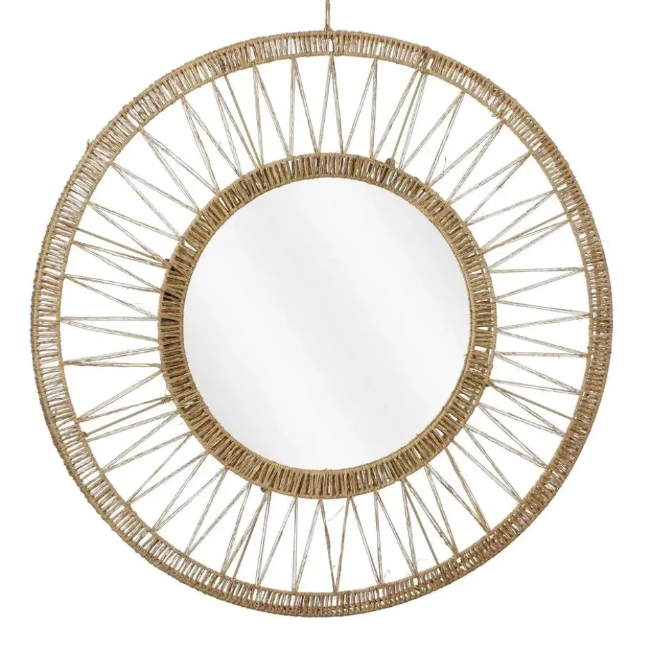 Mica Decorations Ludy Wandspiegel - H5 x Ø70 cm - Jute - Lichtbruin