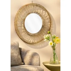 Mica Decorations Ludy Wandspiegel - H5 x Ø70 cm - Jute - Lichtbruin