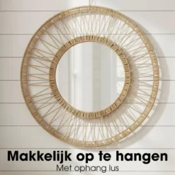 Mica Decorations Ludy Wandspiegel - H5 x Ø70 cm - Jute - Lichtbruin