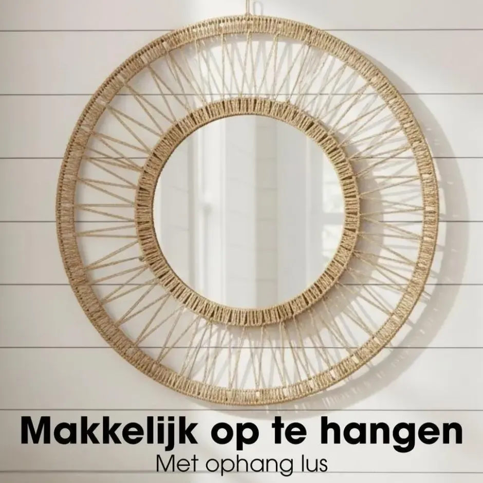 Mica Decorations Ludy Wandspiegel - H5 x Ø70 cm - Jute - Lichtbruin