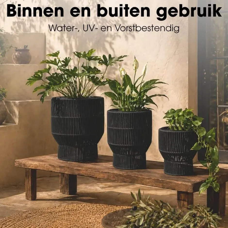 Mica Decorations Peta Bloempot – Set van 3 – Zwart