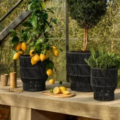 Mica Decorations Peta Bloempot – Set van 3 – Zwart
