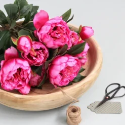 Mica Decorations Pioenroos Kunstbloemen Boeket - H55 cm - Donkerroze