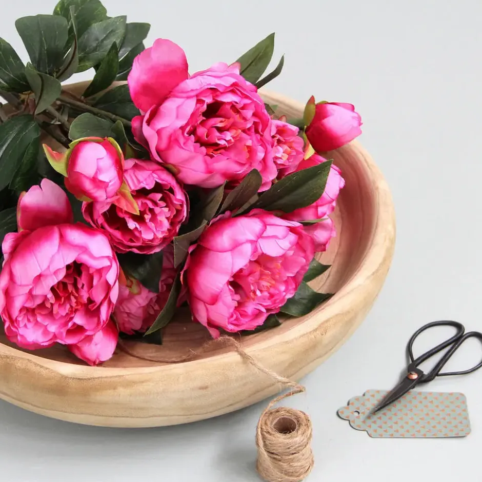 Mica Decorations Pioenroos Kunstbloemen Boeket - H55 cm - Donkerroze