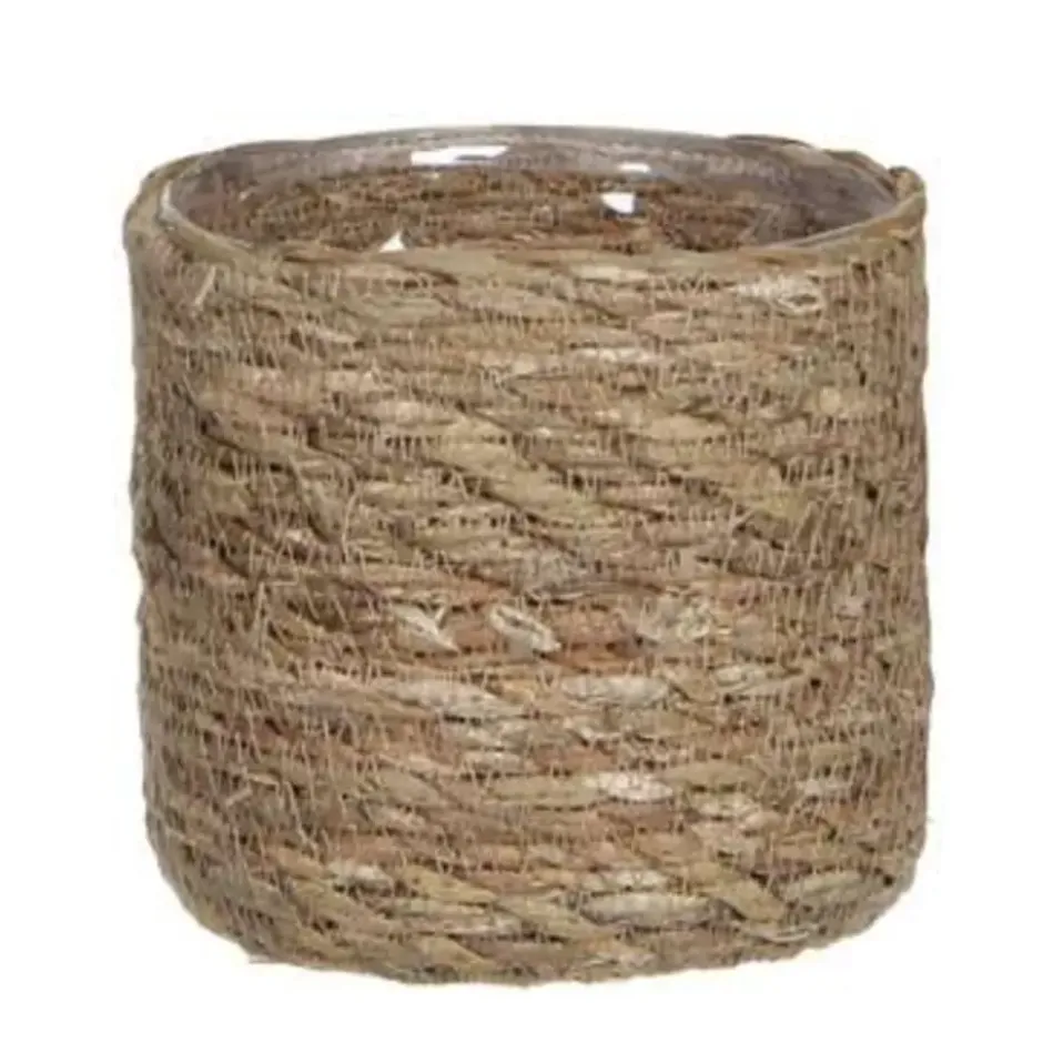 Mica Decorations Plantenpot - rotan - bruin - plantenmand - 12 x 12 cm
