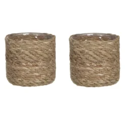 Mica Decorations Plantenpot - rotan - bruin - plantenmand - 12 x 12 cm