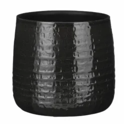Mica Decorations Plantenpot/bloempot - Keramiek zwart - D24/H21 cm