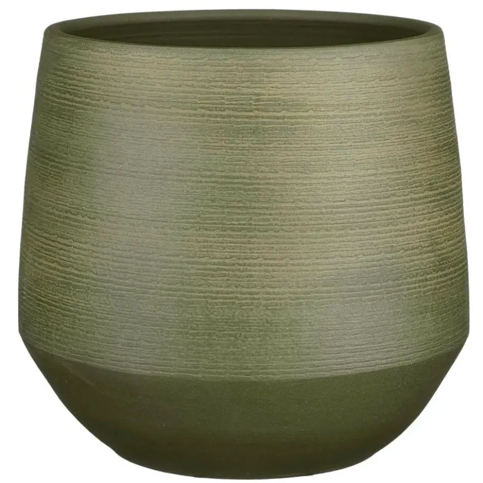 Mica Decorations Plantenpot - groen relief - terracotta - 30x28cm