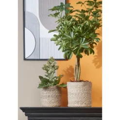 Mica Decorations Plantenpot - rotan - bruin - plantenmand - 20 x 20 cm