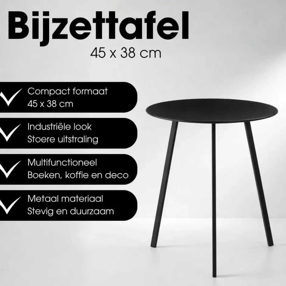Mica Decorations Seatle Bijzettafel Zwart - h45xd38cm