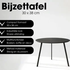 Mica Decorations Seatle Bijzettafel 30xd38cm Zwart