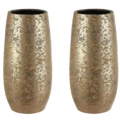Mica Decorations Vaas - keramiek flakes motief goud - 17 x 35 cm