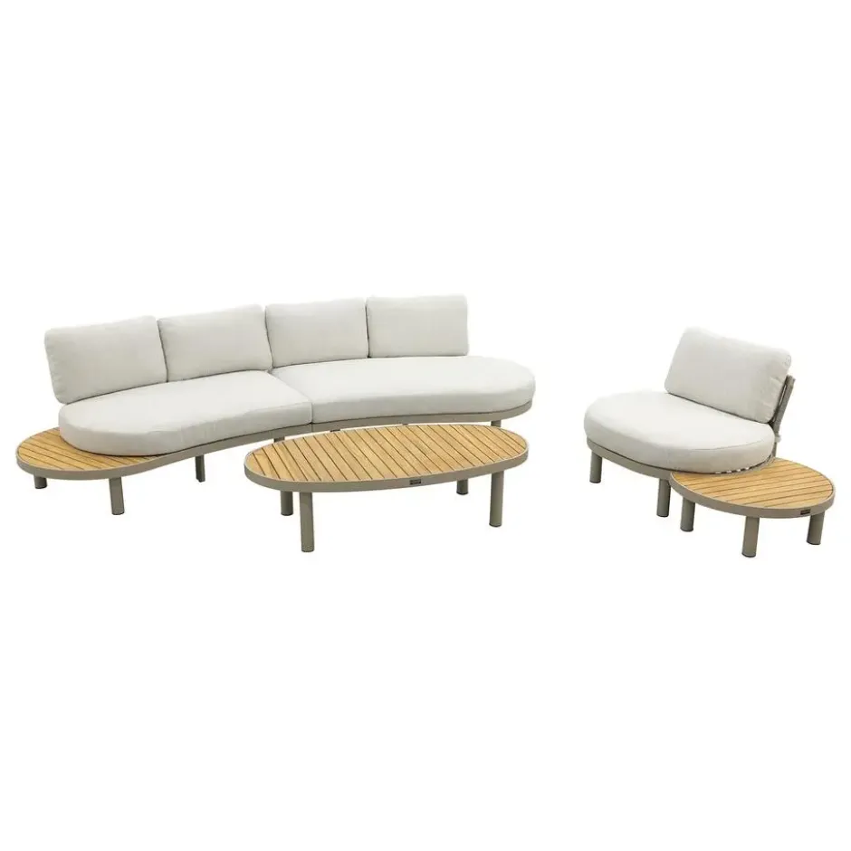 Mira organische platform loungeset + loungestoel - Teak/Latte