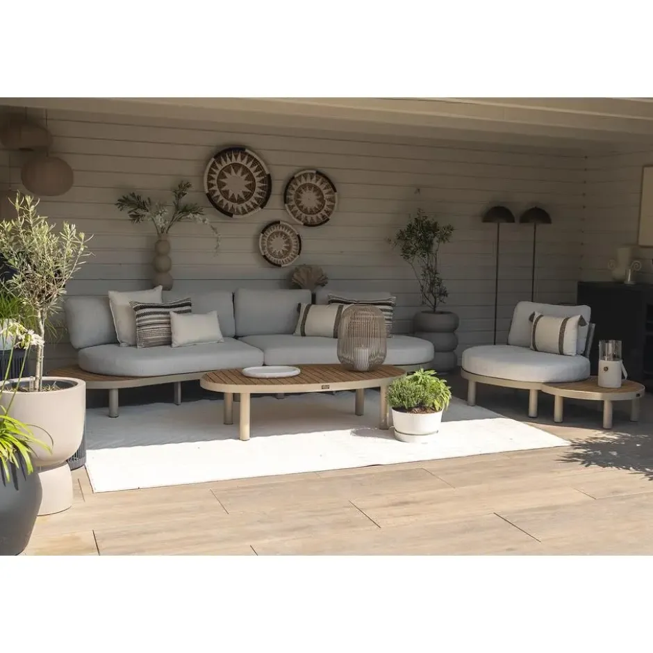 Mira organische platform loungeset + loungestoel - Teak/Latte