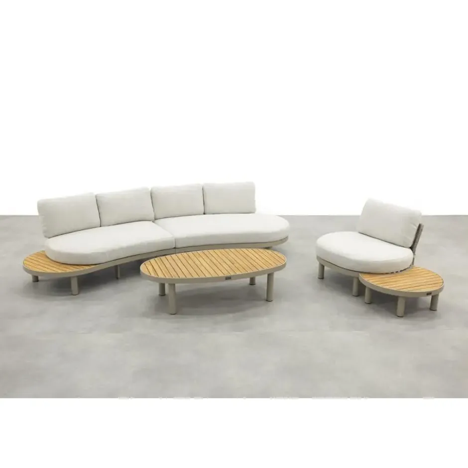 Mira organische platform loungeset + loungestoel - Teak/Latte