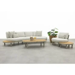 Mira organische platform loungeset + loungestoel - Teak/Latte