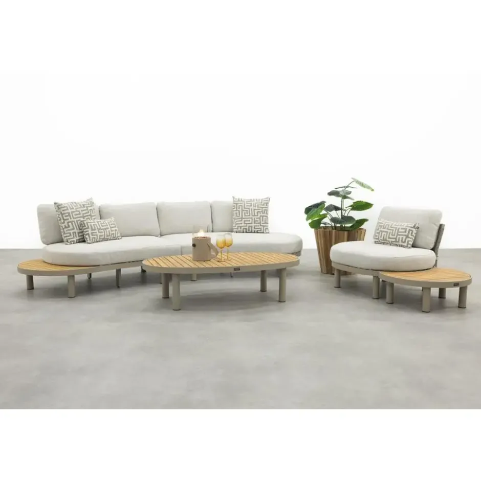 Mira organische platform loungeset + loungestoel - Teak/Latte
