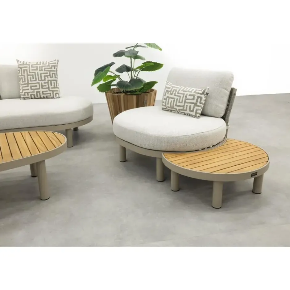 Mira organische platform loungeset + loungestoel - Teak/Latte