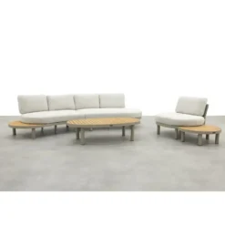 Mira organische platform loungeset + loungestoel - Teak/Latte
