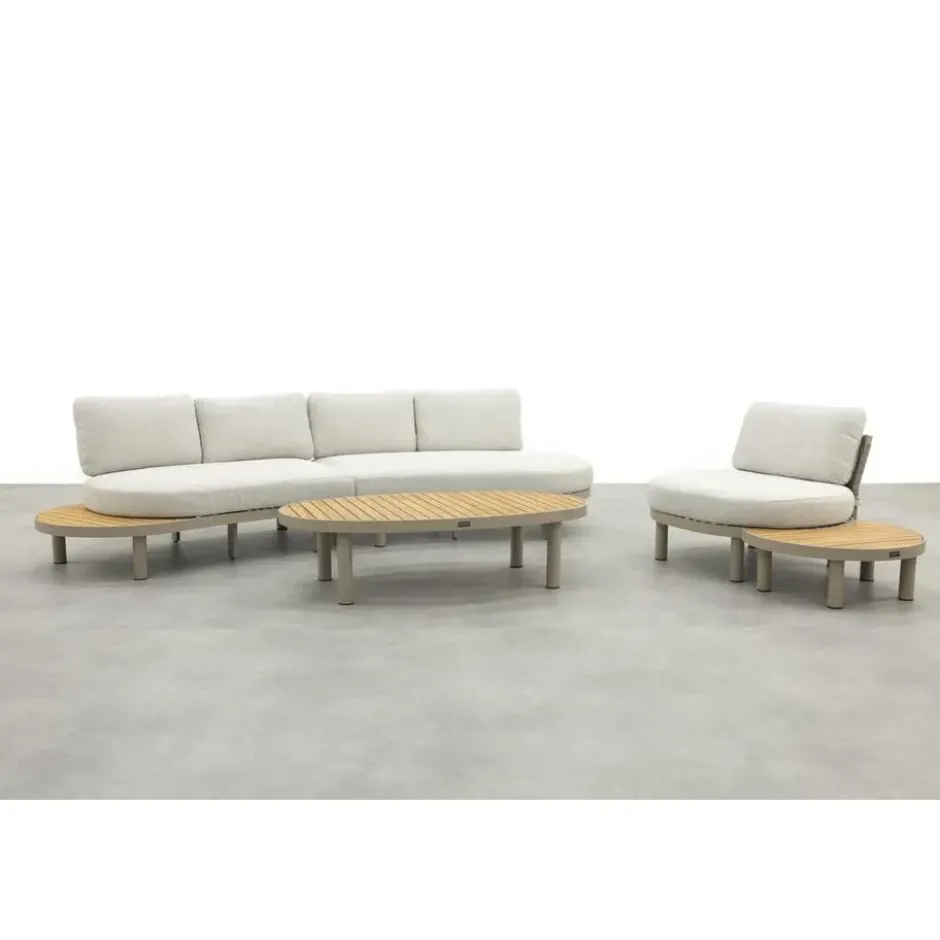 Mira organische platform loungeset + loungestoel - Teak/Latte