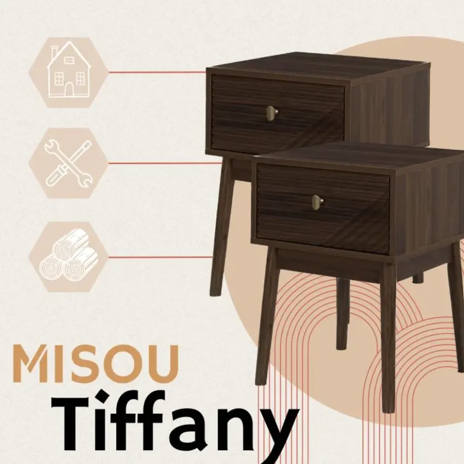 MISOU Nachtkastje Tiffany Set van 2 - Bruin