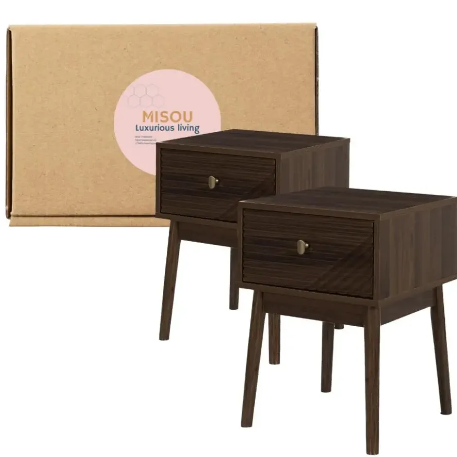 MISOU Nachtkastje Tiffany Set van 2 - Bruin