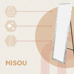 MISOU Passpiegel Wit Marmerlook Staande Spiegel 44x126cm Kinderkamer
