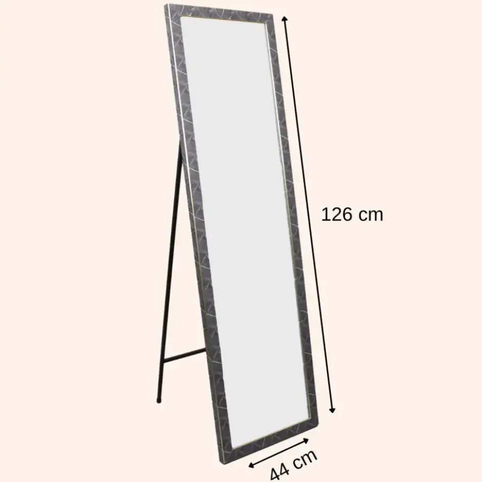MISOU Passpiegel Zwart Marmerlook Staande Spiegel 44x126cm Kinderkamer