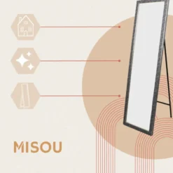 MISOU Passpiegel Zwart Marmerlook Staande Spiegel 44x126cm Kinderkamer