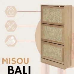 MISOU Schoenenkast met 3 lades Bali - Bruin