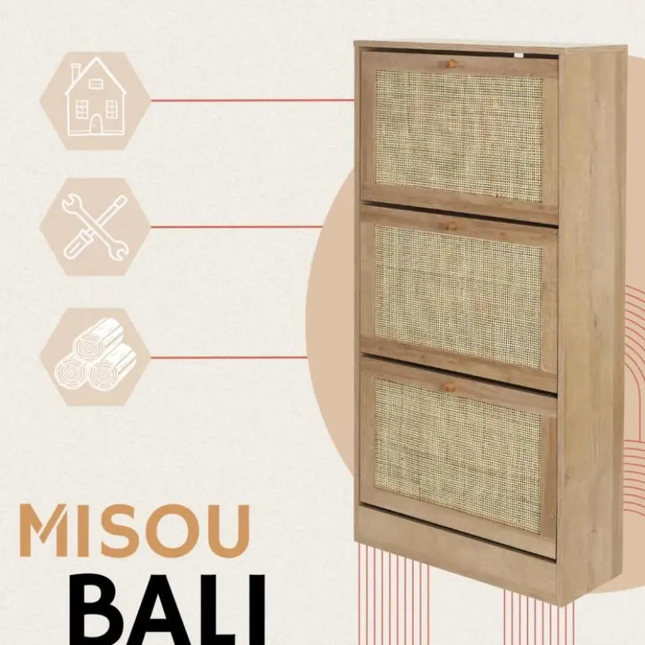 MISOU Schoenenkast met 3 lades Bali - Bruin