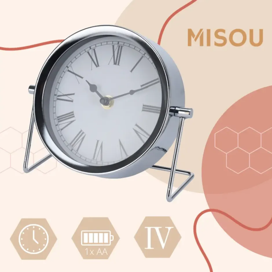 MISOUTafelklok Zilver Metaal 16 cm Klokken Binnen Decoratieve Accessoires