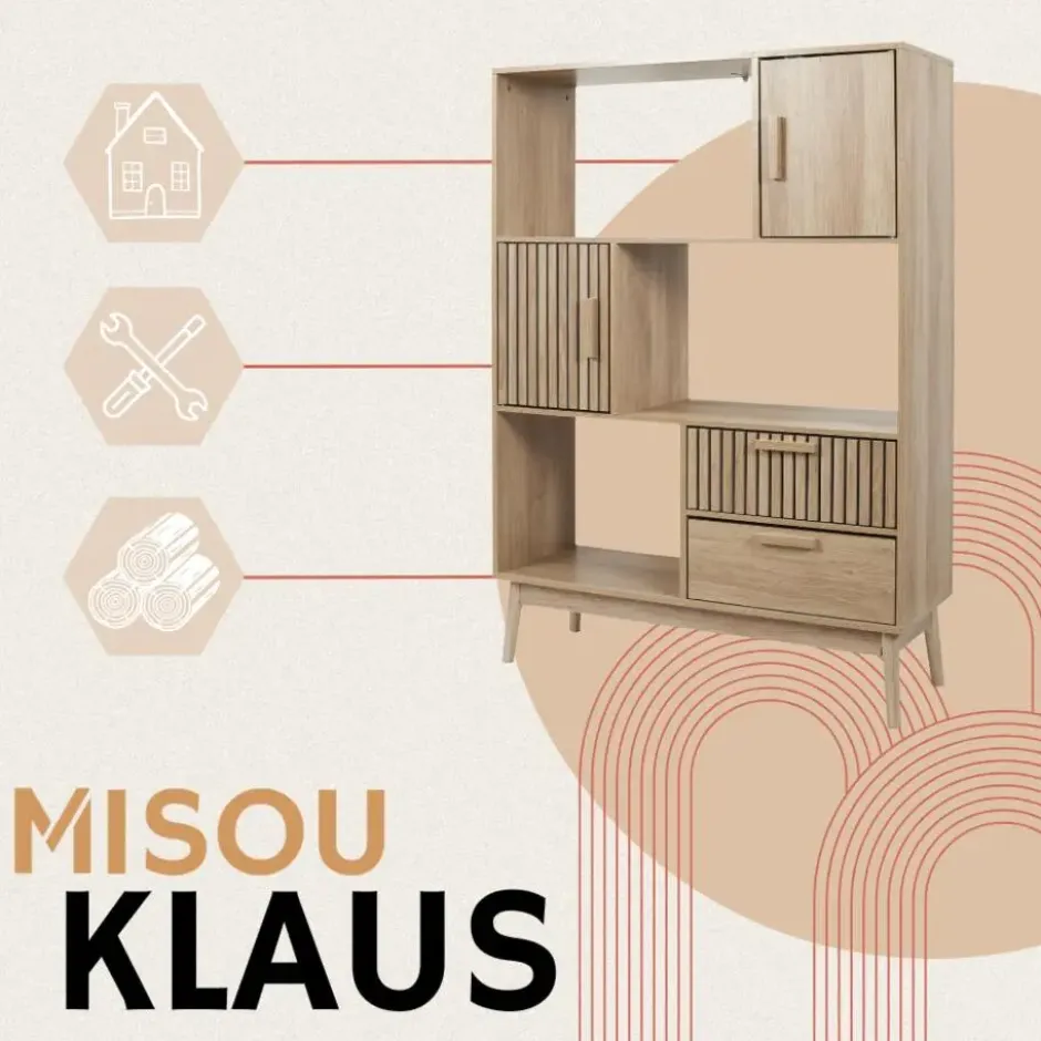 MISOU Wandkast 5 Vakken Klaus - Bruin