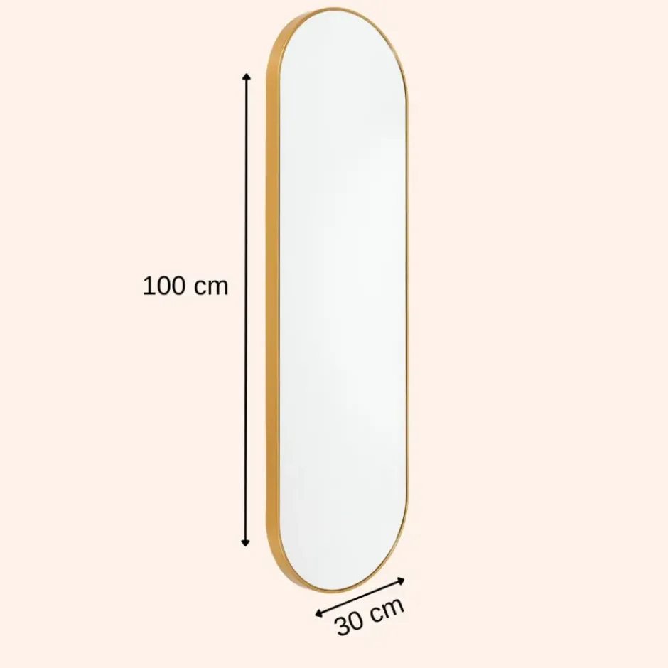 MISOU Wandspiegel Passpiegel Ovaal Goud Spiegel 100x30cm