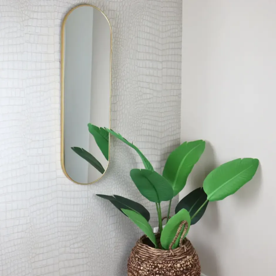 MISOU Wandspiegel Passpiegel Ovaal Goud Spiegel 100x30cm