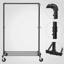 Mobiel kledingrek - 1 rail - zwart