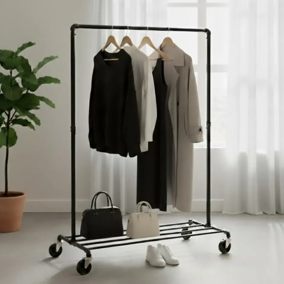 Mobiel kledingrek - 1 rail - zwart