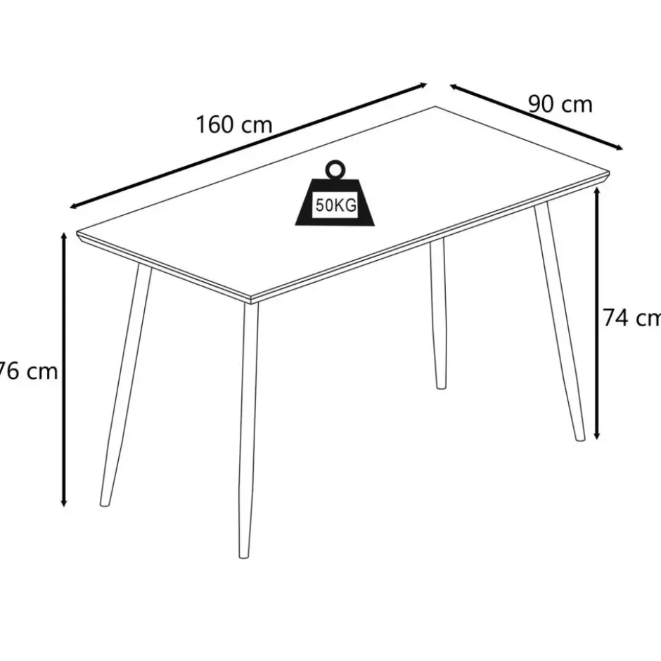Monza - Eettafel 160x90 cm voor 8 in eiken MDF