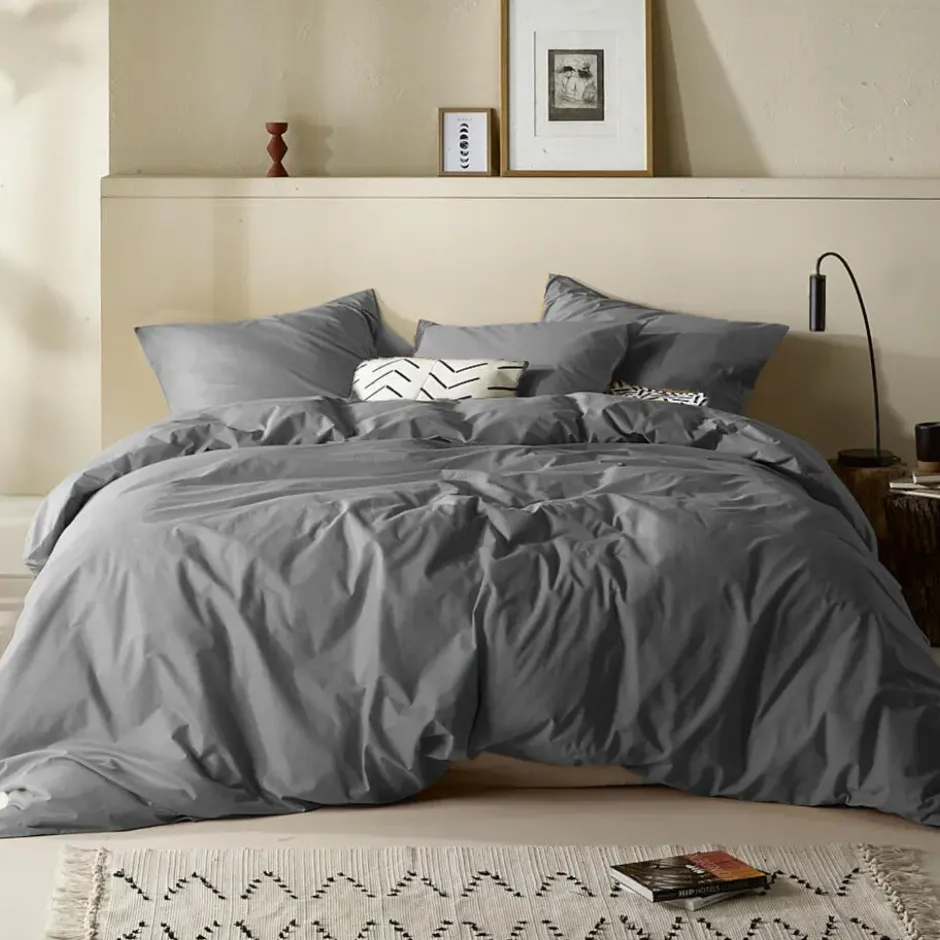 Moodit Dekbedovertrek Basil Grey - Tweepersoons - 200 x 220 cm - Katoen
