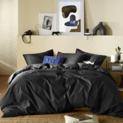 Moodit Dekbedovertrek Basil Black - Lits Jumeaux - 240 x 220 cm - Katoen