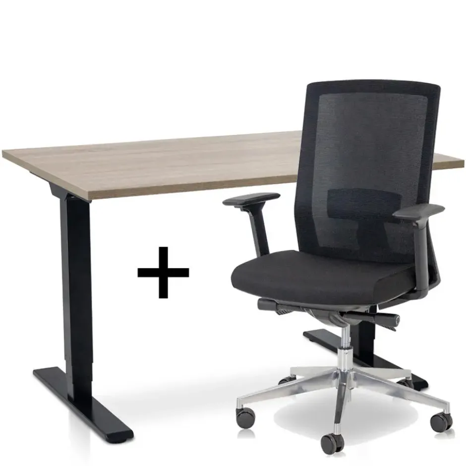 MRC COMFORT Set - Zit-sta bureau + stoel - 140x80 - midden eiken